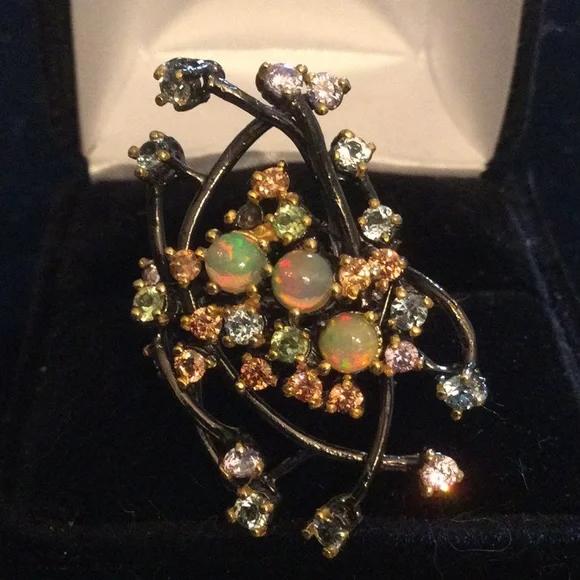 Breathtaking Genuine Opals in a Genuine Gemstone Galaxy Ring